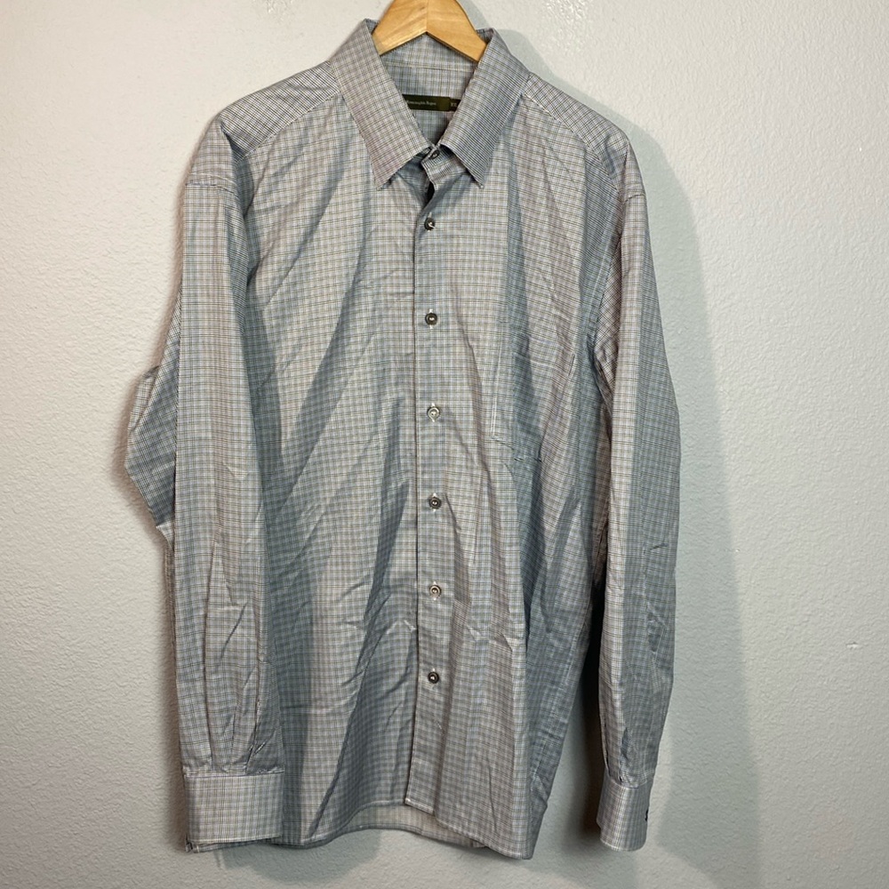 Ermenegildo Zegna Blue and White Check Dress Shirt
